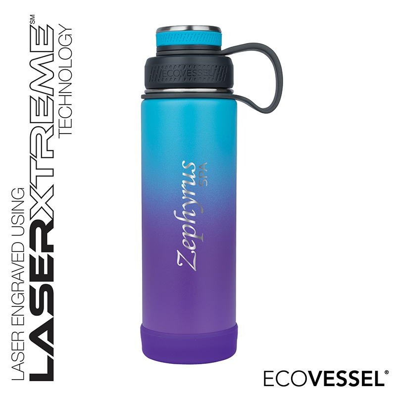 EcoVessel Insulated Stainless Steel Water Bottle Dual Lid Strainer Bumper  20 oz
