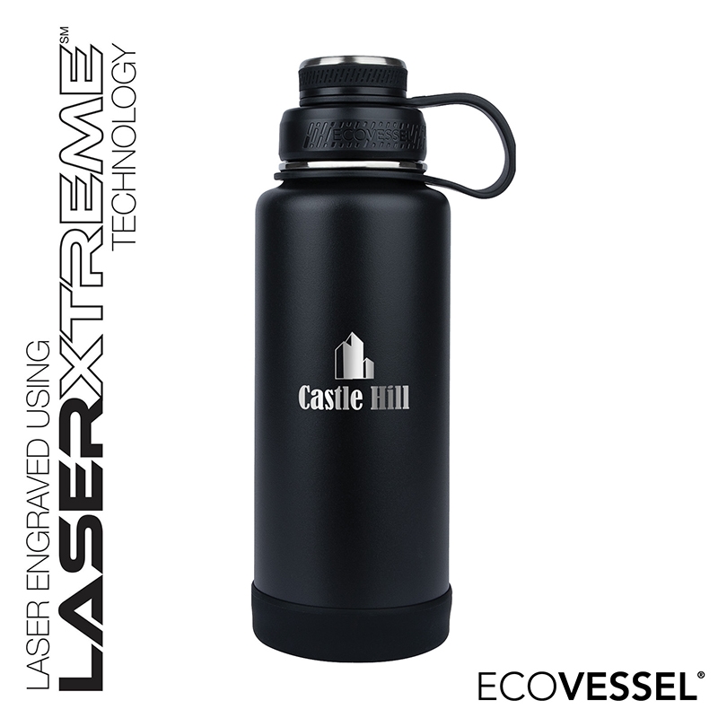 EcoVessel Boulder Trimax Insulated Stainless Steel Bottle Strainer and Silicone Bumper, 32 oz - Navy
